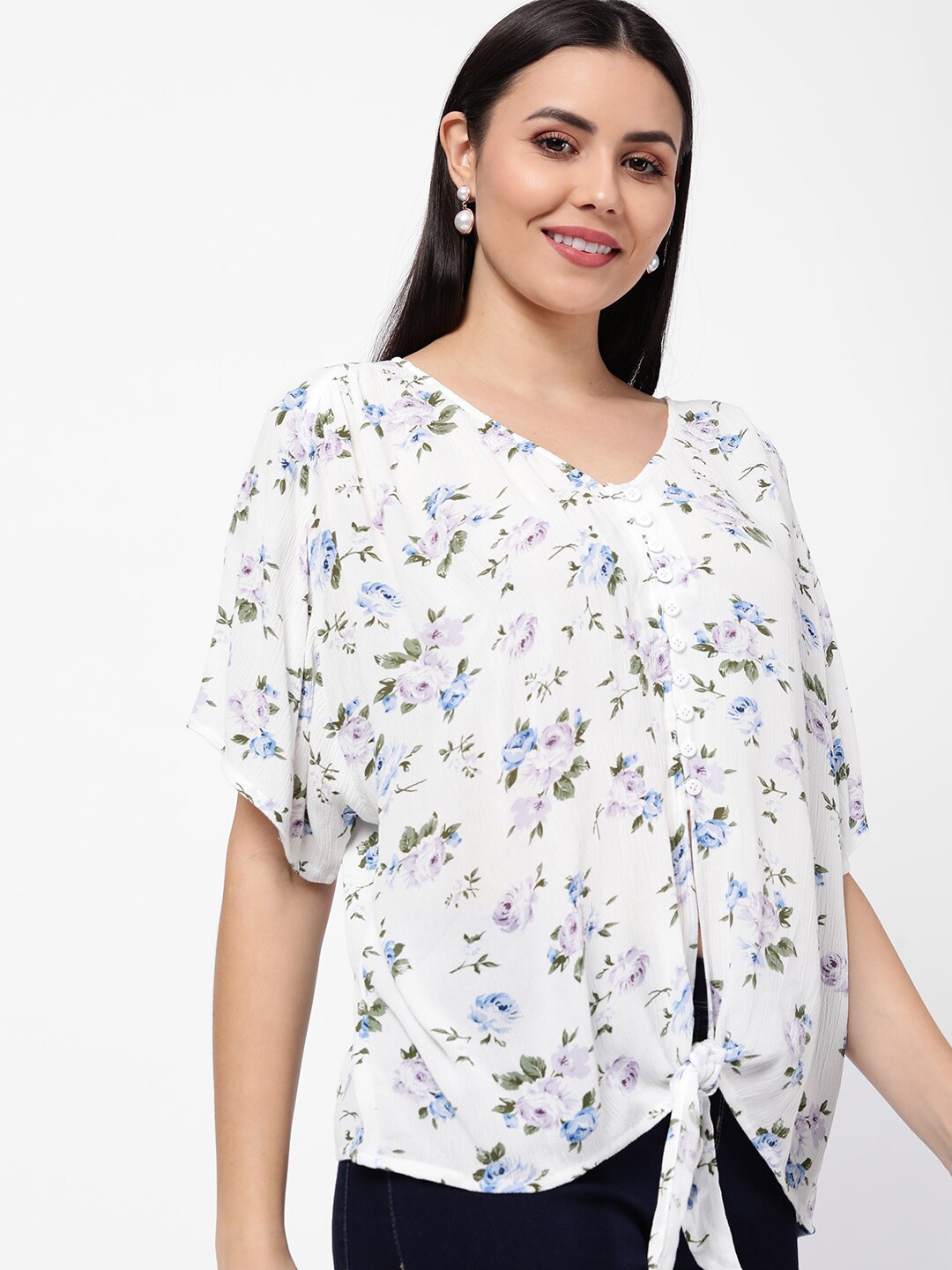 

R&B White & Black Floral Print Top