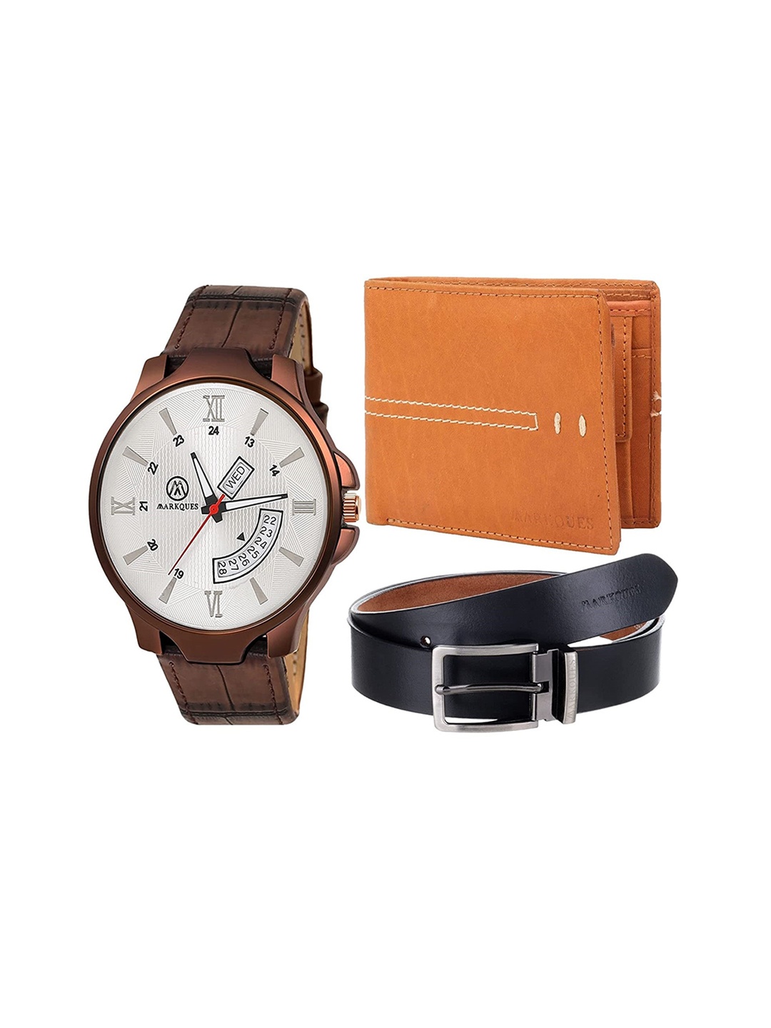 

MARKQUES Men Brown & Black Leather Accessory Gift Set