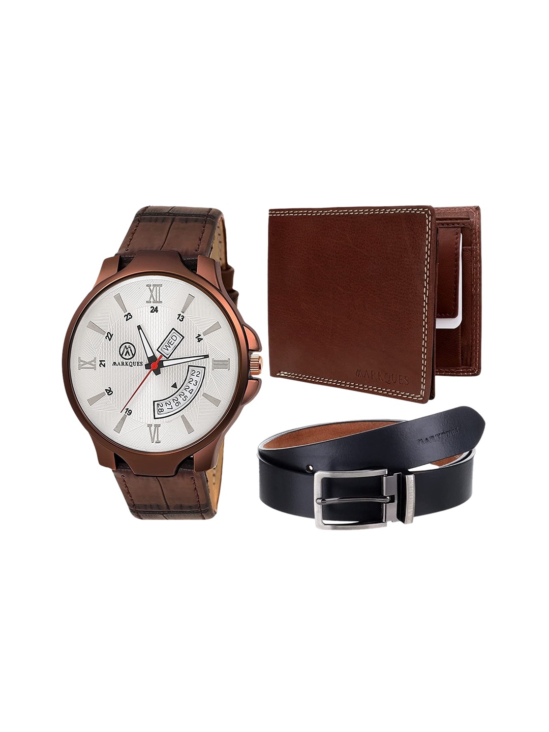 

MARKQUES Men Brown & Black Leather Accessory Gift Set