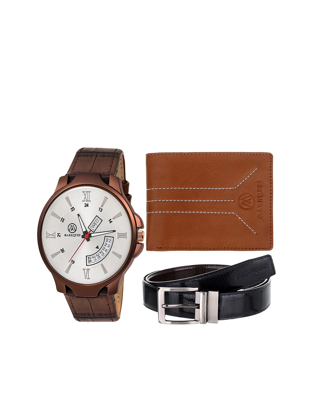 

MARKQUES Men Brown & Black Leather Accessory Gift Set