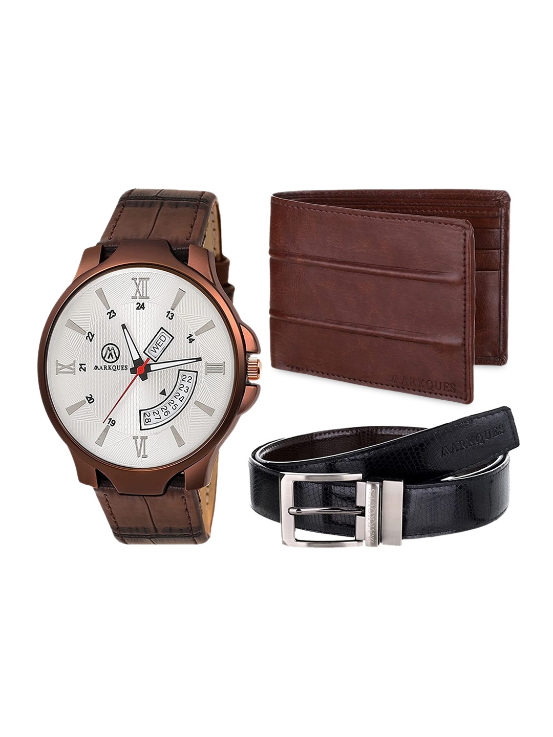 

MARKQUES Men Brown Leather Accessory Gift Set