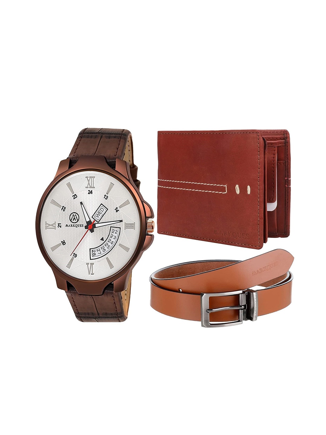 

MARKQUES Men Brown Solid 3 in 1 Combo Accessory Gift Set