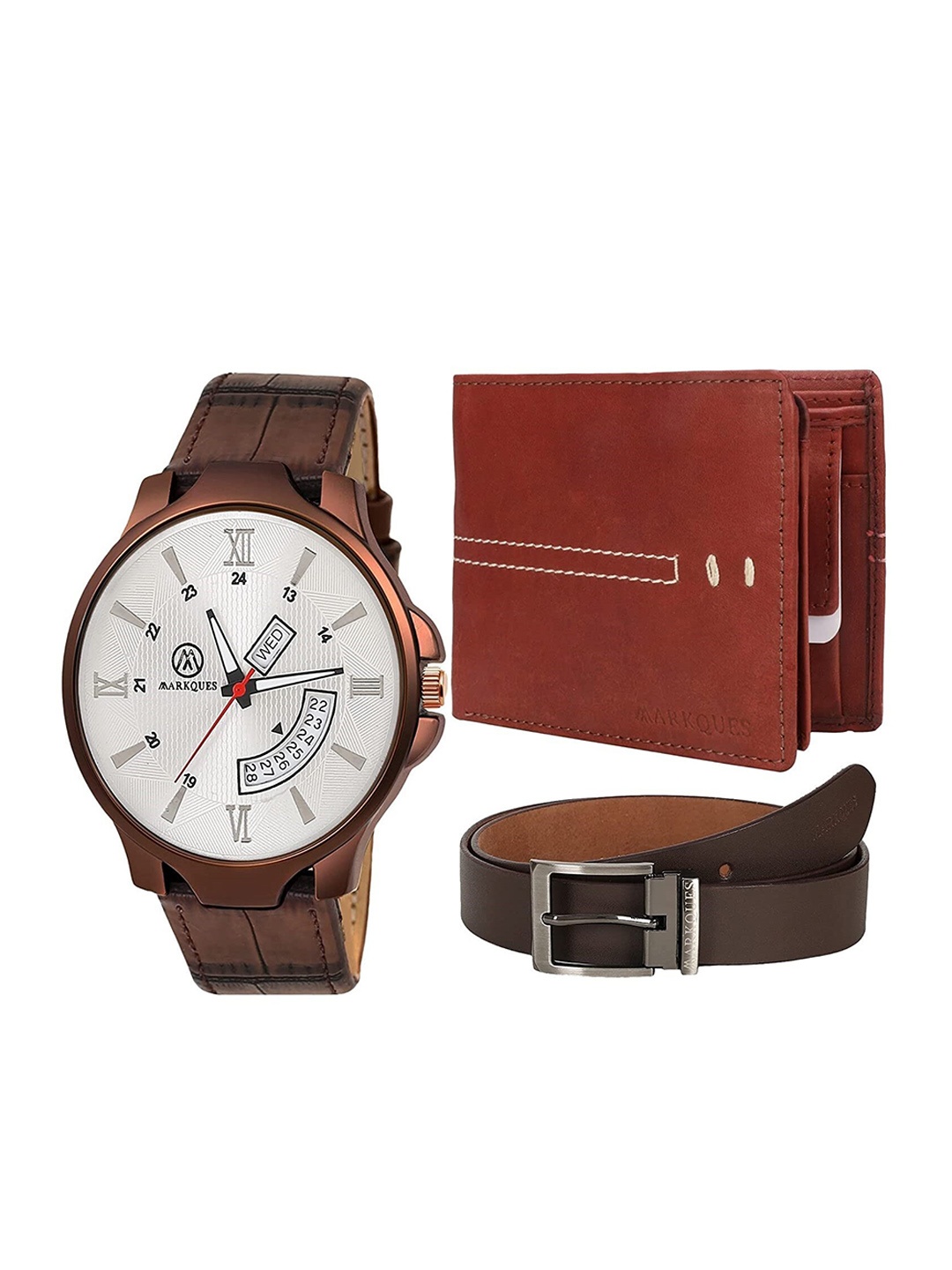 

MARKQUES Men Brown Leather Accessory Gift Set