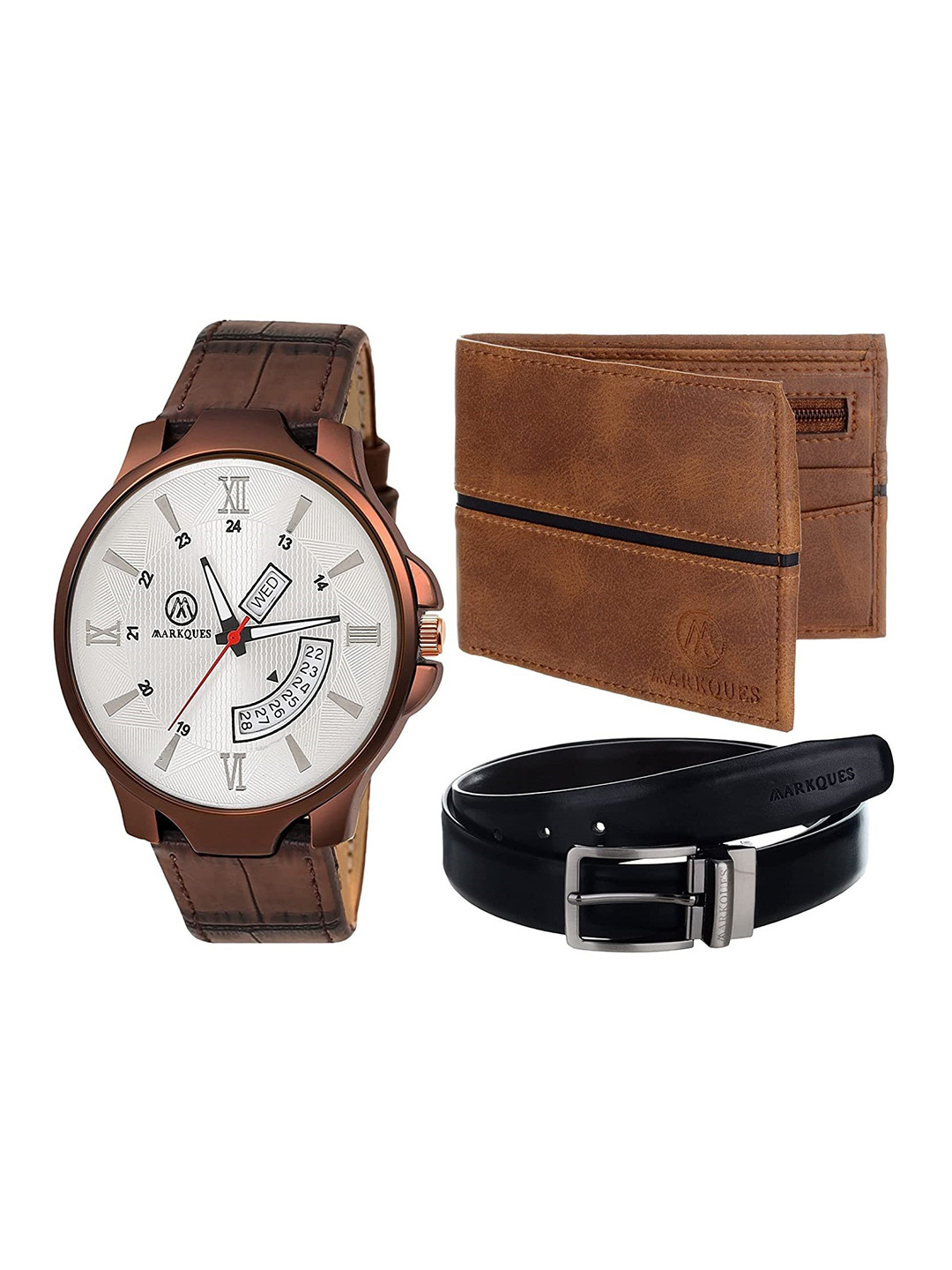 

MARKQUES Men Brown Leather Accessory Gift Set