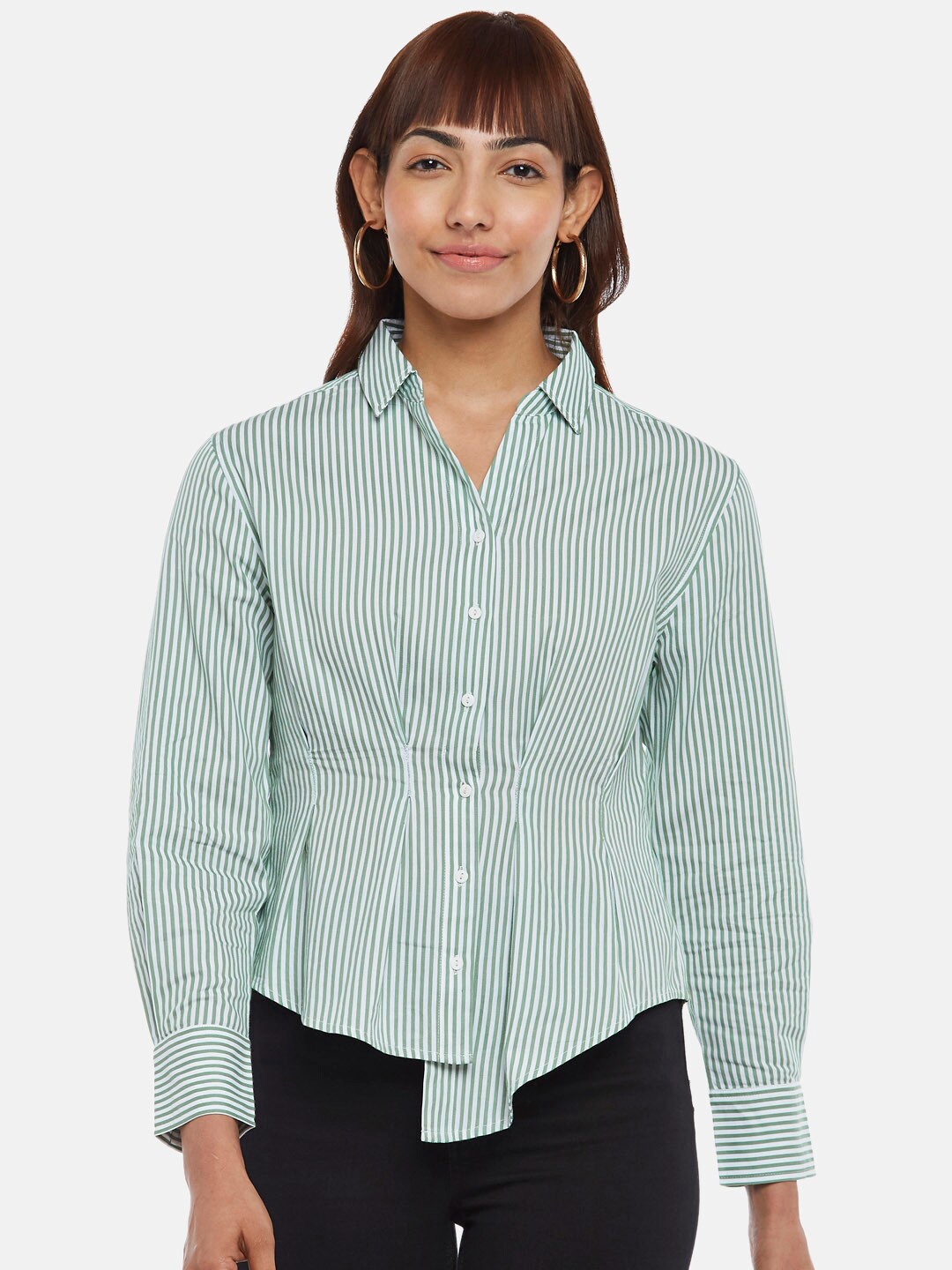 

SF JEANS by Pantaloons Women Green Striped Casual Shirt
