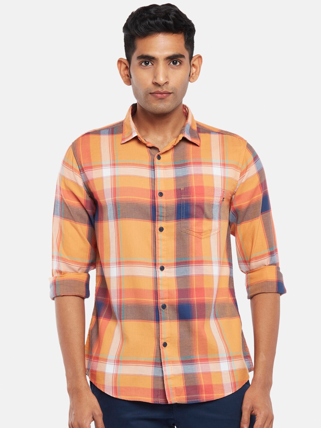 

Urban Ranger by pantaloons Men Orange Slim Fit Checked Casual Shirt