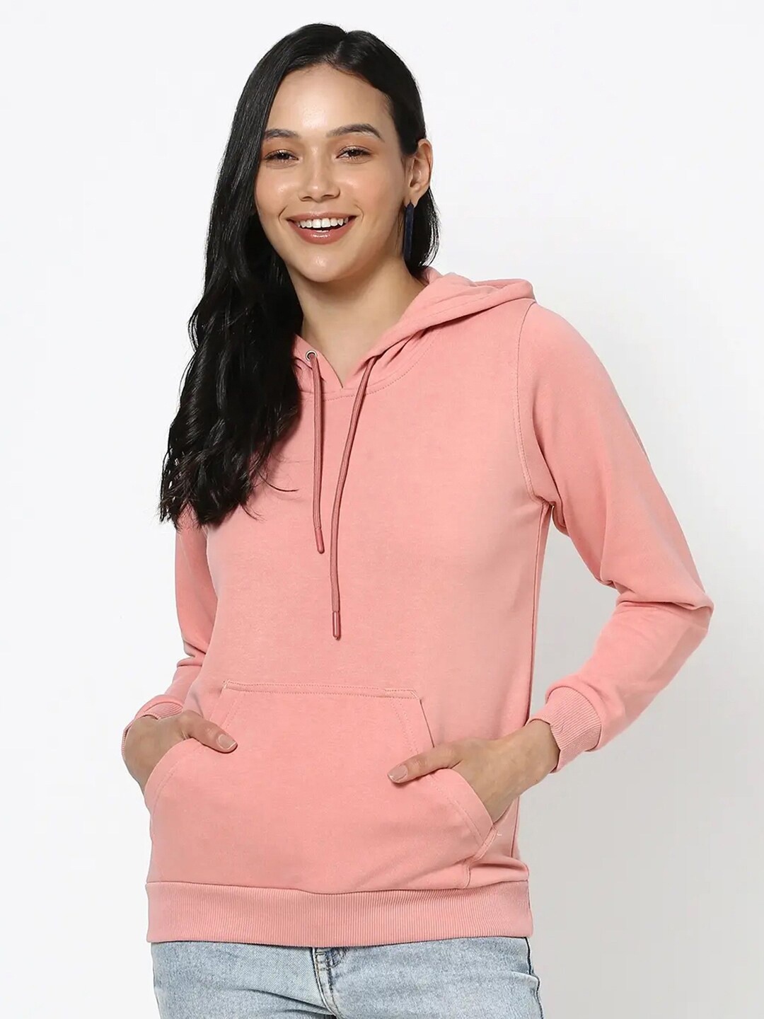 

Bewakoof Women Pink Solid Hooded Cotton Sweatshirt