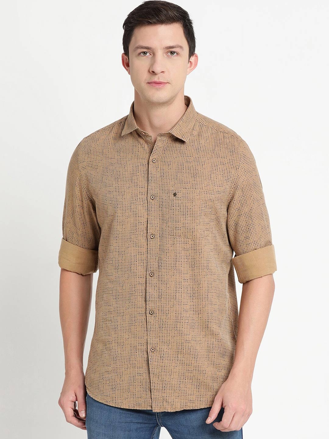 

Turtle Men Khaki Printed Pure Cotton Casual Shirt