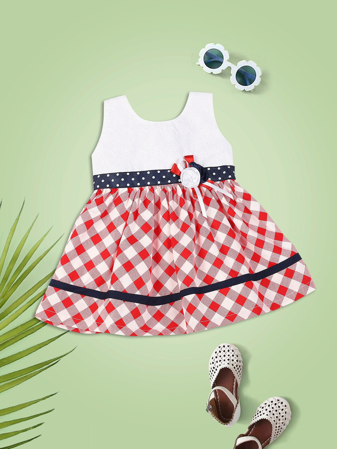

MeeMee Infant Girls Red & White Fit & Flare Cotton Dress