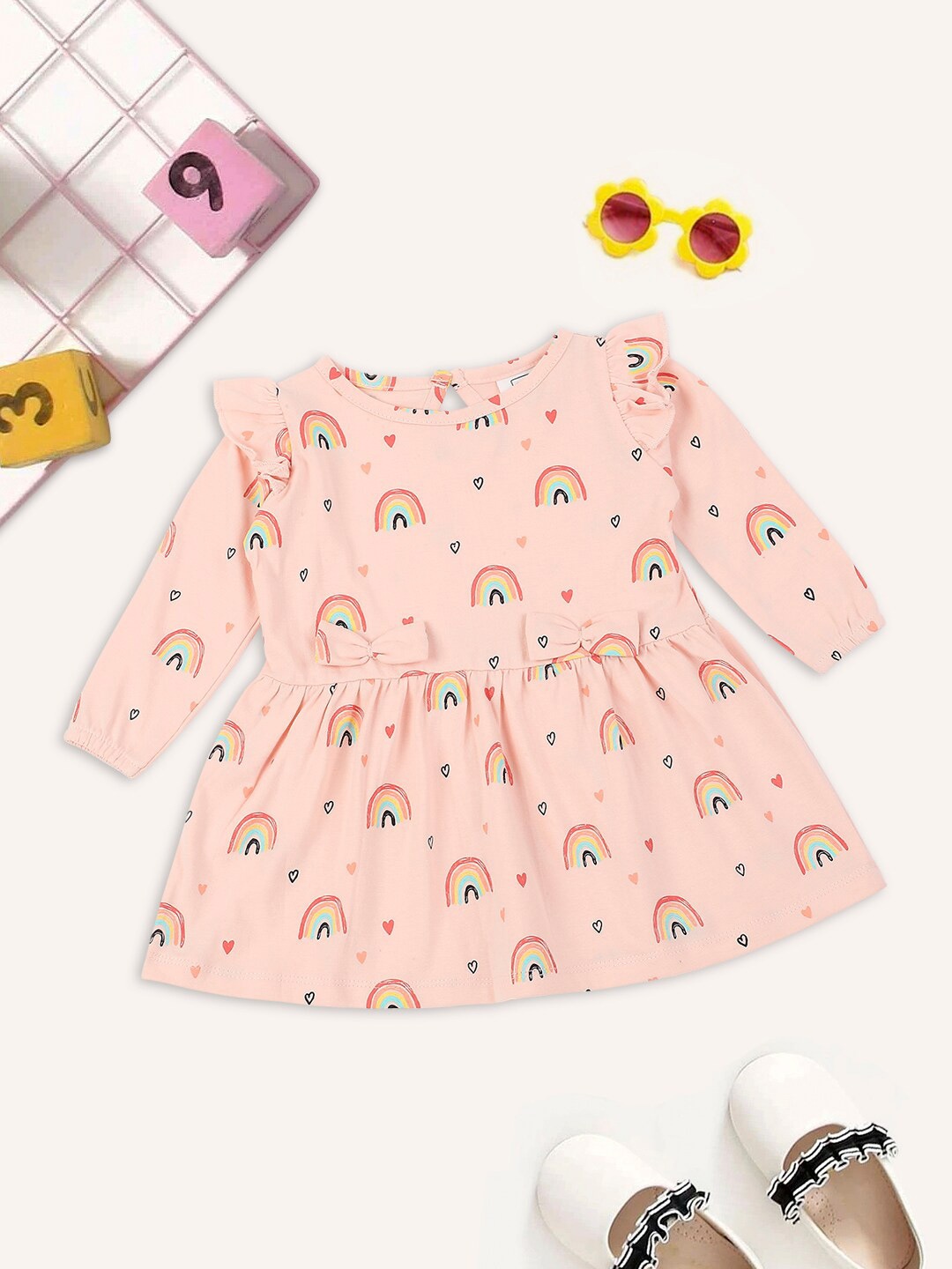 

MeeMee Infants Girls Peach-Coloured Fit & Flare Cotton Dress