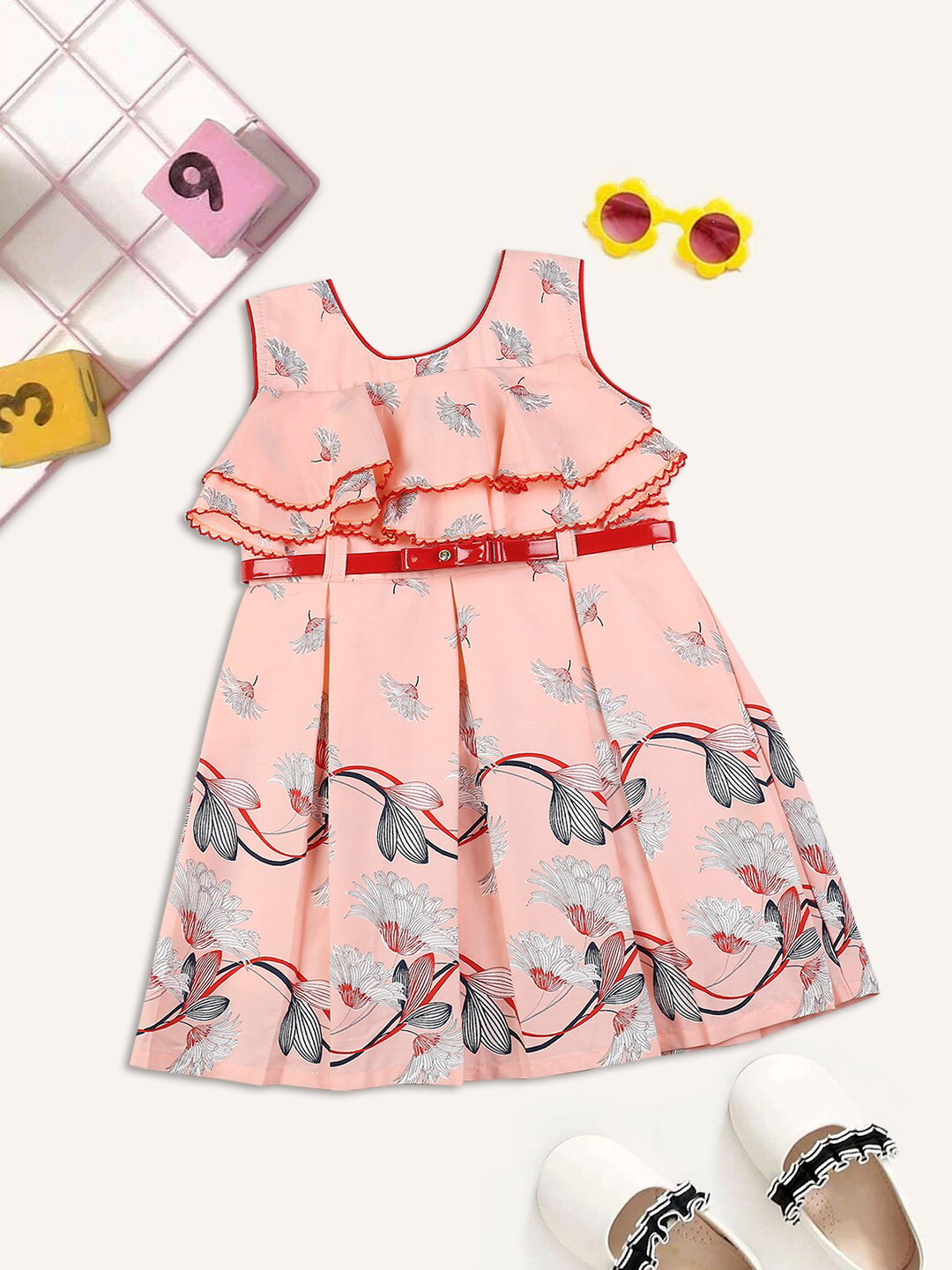 

MeeMee Girls Peach-Coloured Fit & Flare Cotton Dress