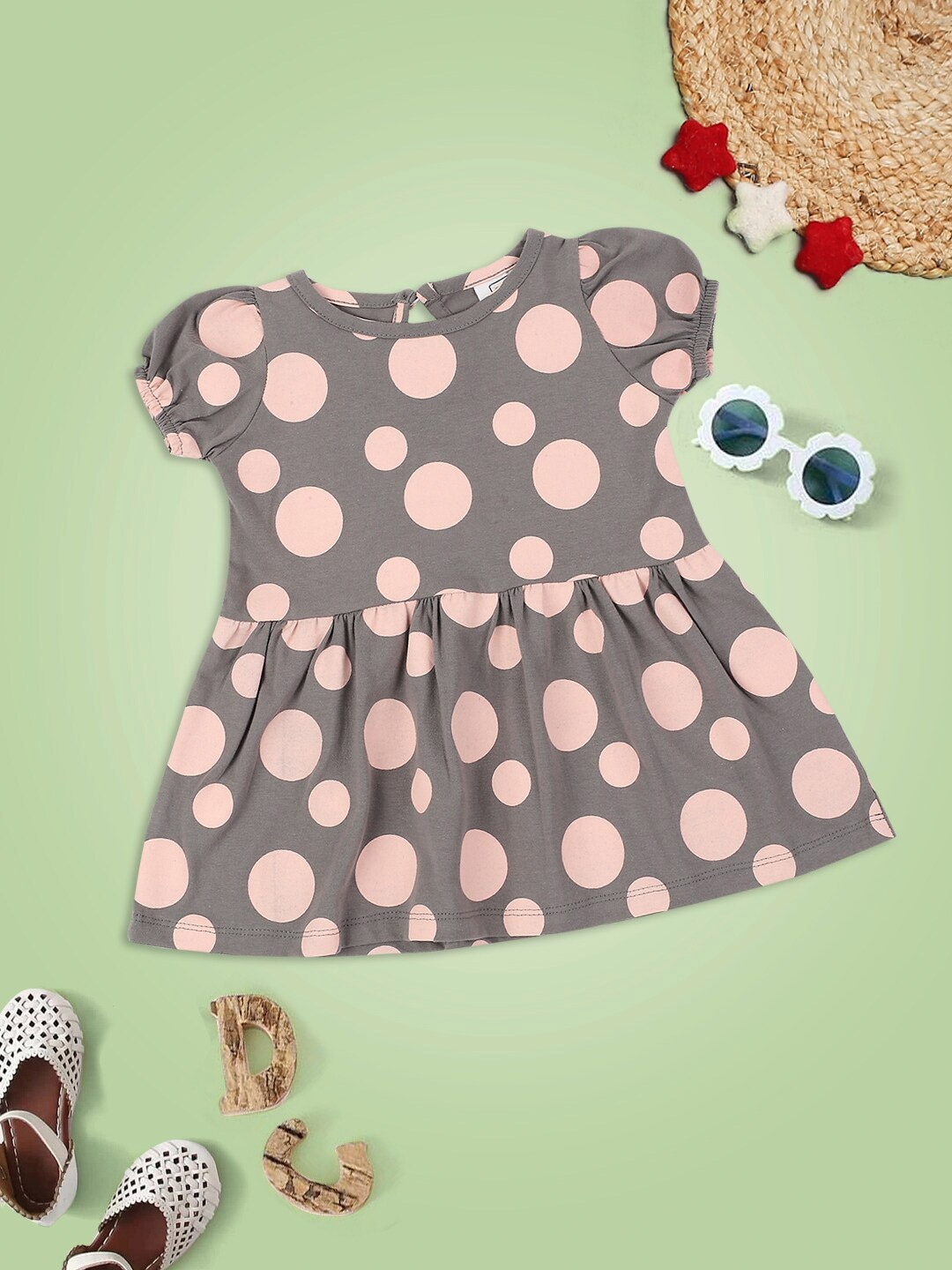 

MeeMee Infant Girls Grey & Pink Fit & Flare Cotton Dress