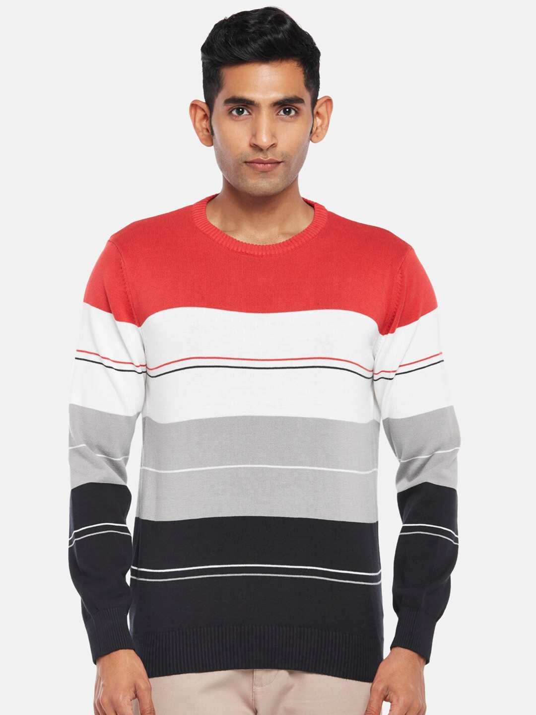 

BYFORD by Pantaloons Men Coral & White Striped Pullover