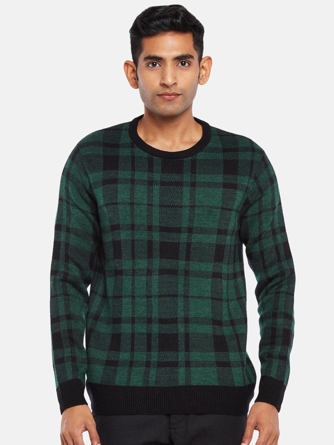 

BYFORD by Pantaloons Men Green & Black Checked Pullover