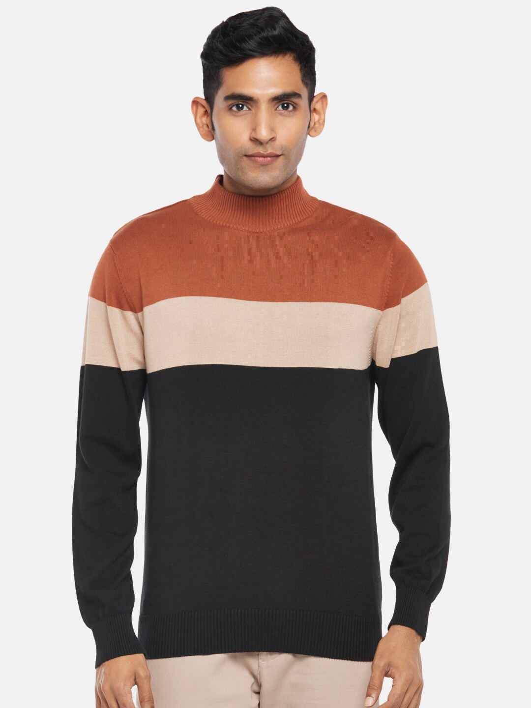 

BYFORD by Pantaloons Men Brown & Black Striped Pullover
