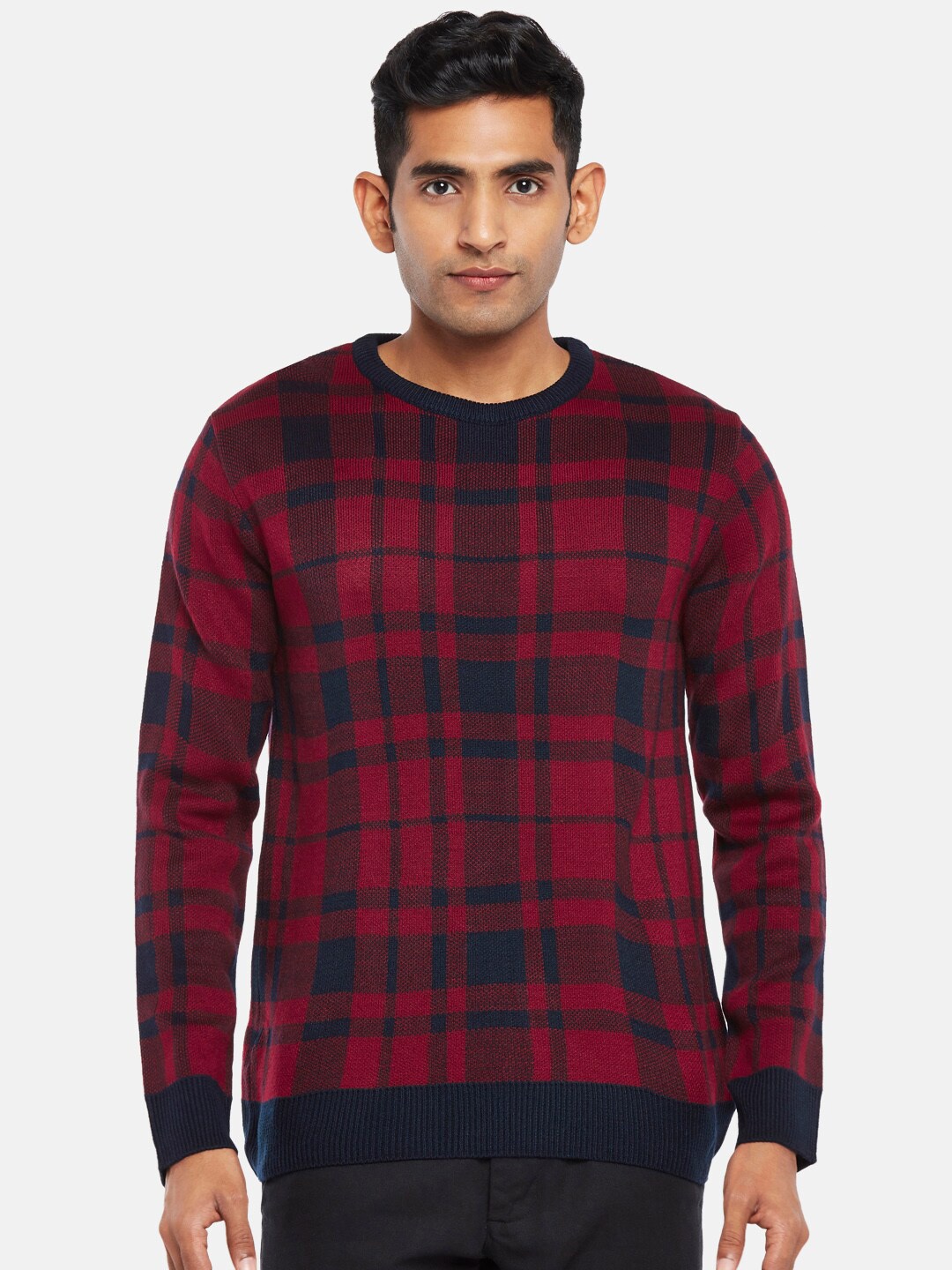

BYFORD by Pantaloons Men Red & Black Checked Pullover