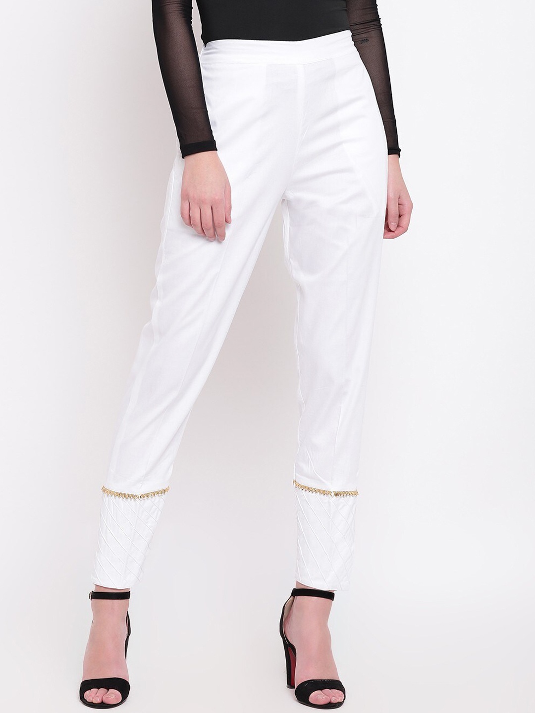 

RIVI Women White Solid Pure Cotton Trousers