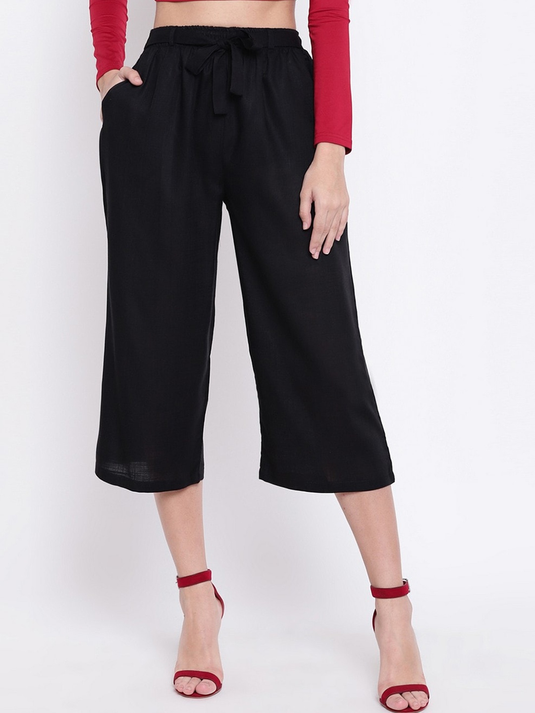 

RIVI Women Black Solid Pure Cotton Trousers