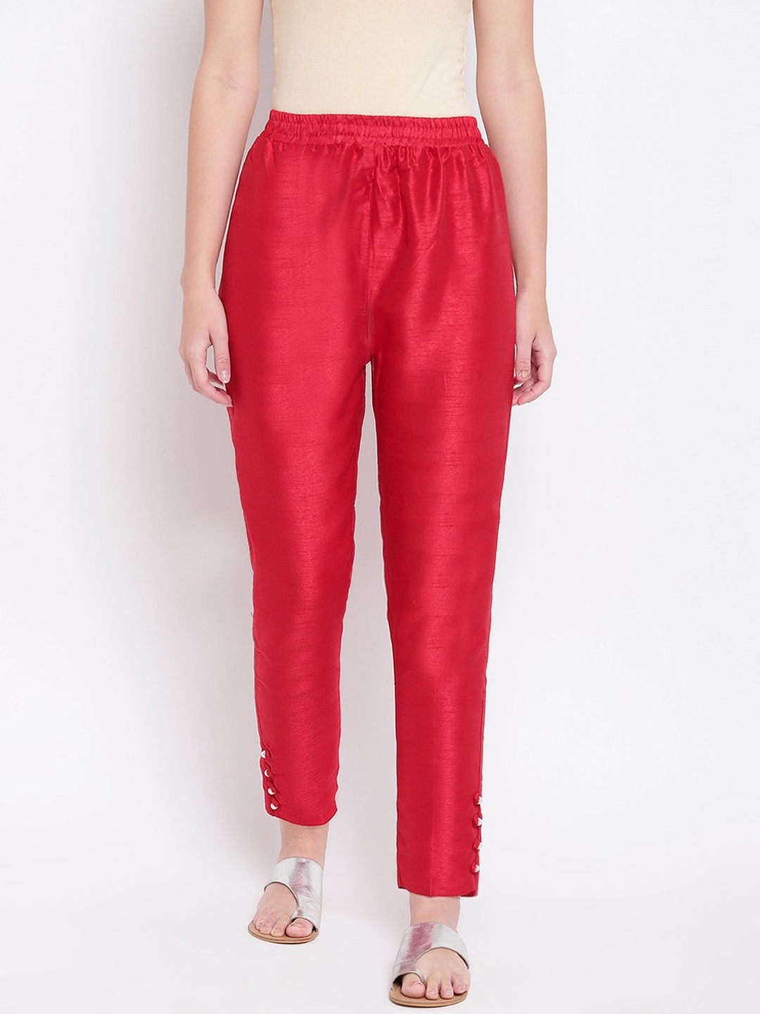 

RIVI Women Red Original Easy Wash Pure Cotton Cigarette Trousers