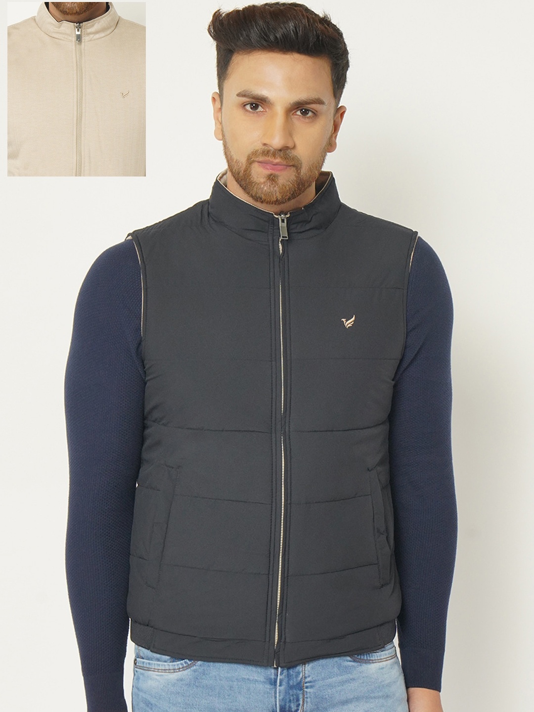 

Blackberrys Men Navy Blue Solid Quilted Jacket