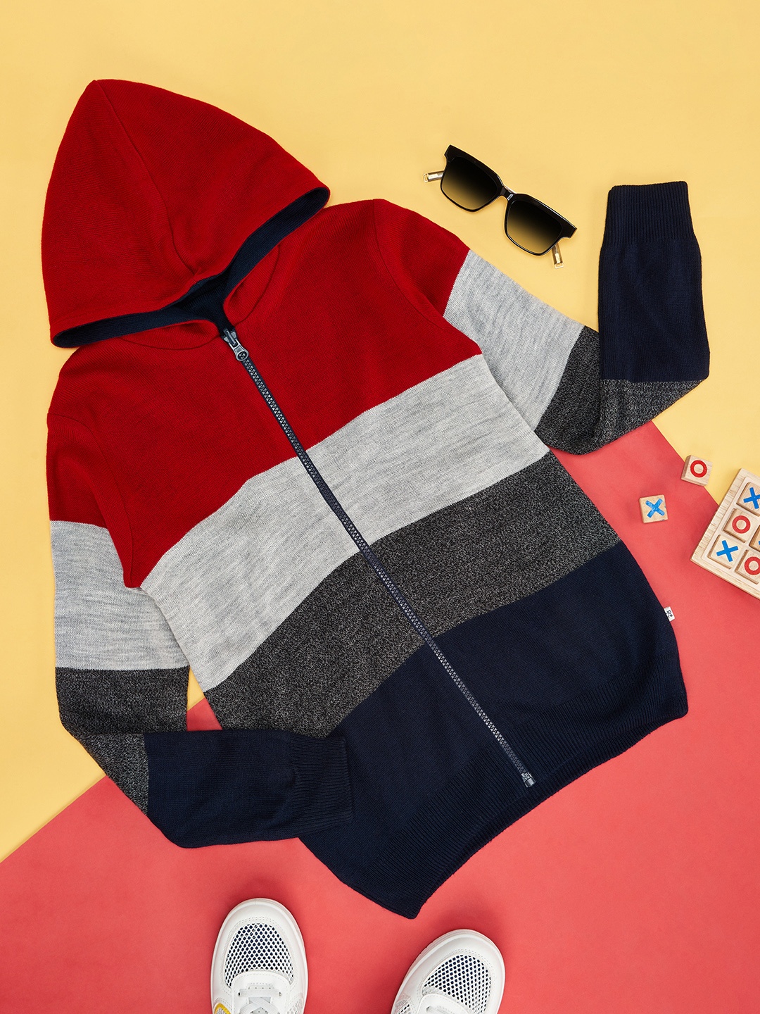

Pantaloons Junior Boys Red & Grey Striped Pullover
