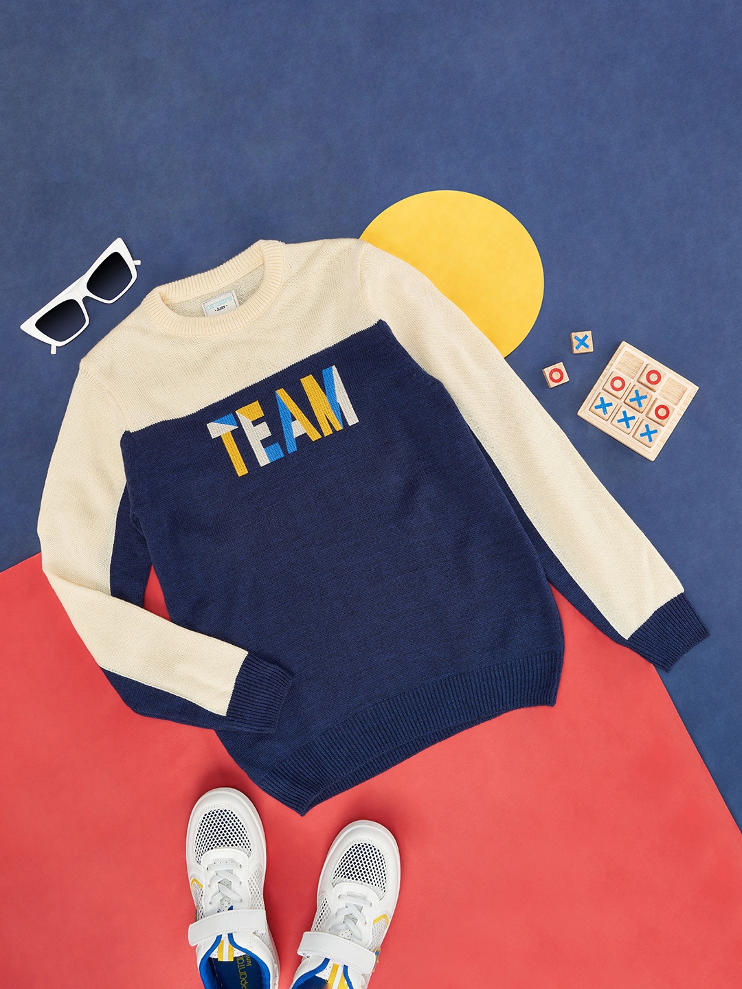 

Pantaloons Junior Boys Navy Blue & Yellow Typography Printed Pullover