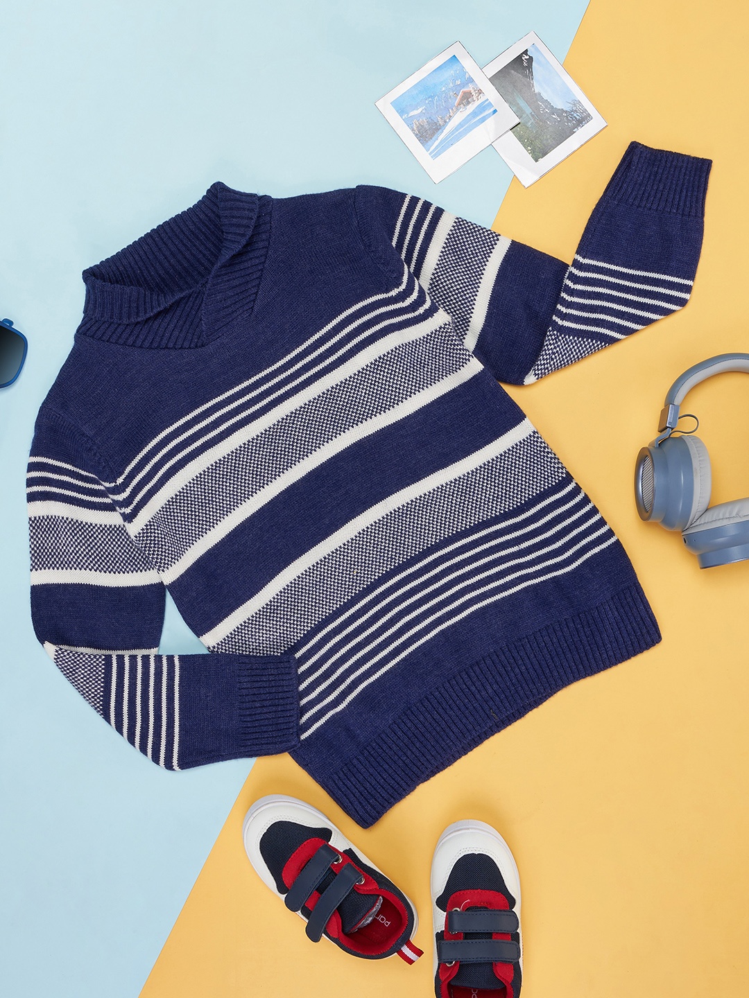 

Pantaloons Junior Boys Blue & White Striped Pullover