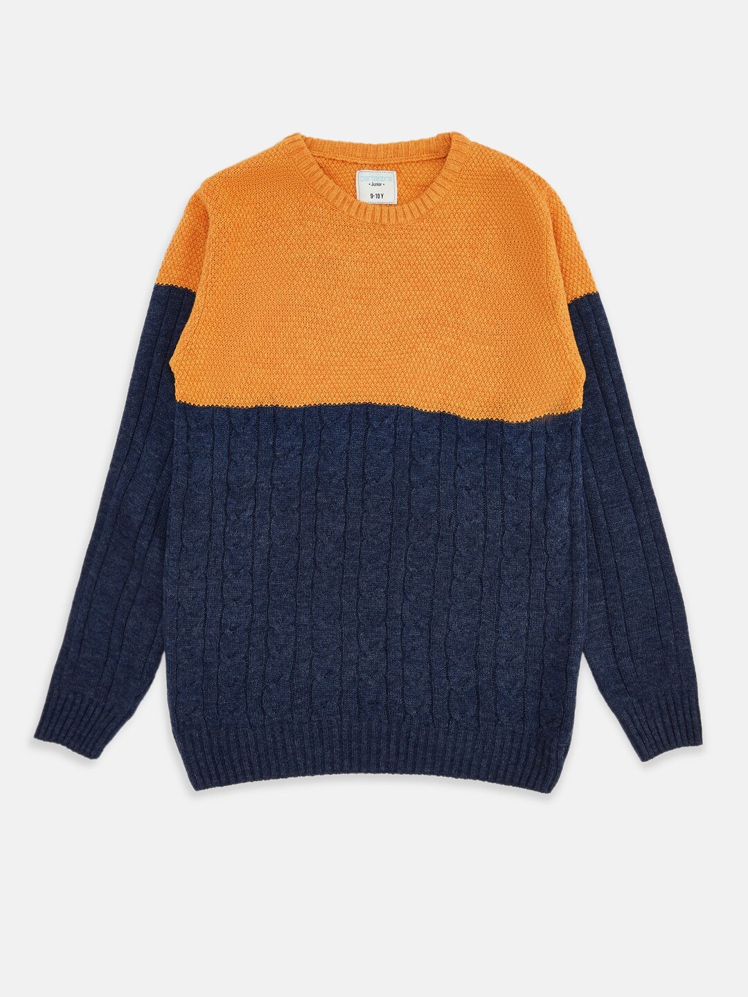 

Pantaloons Junior Boys Orange & Navy Blue Colourblocked Pullover