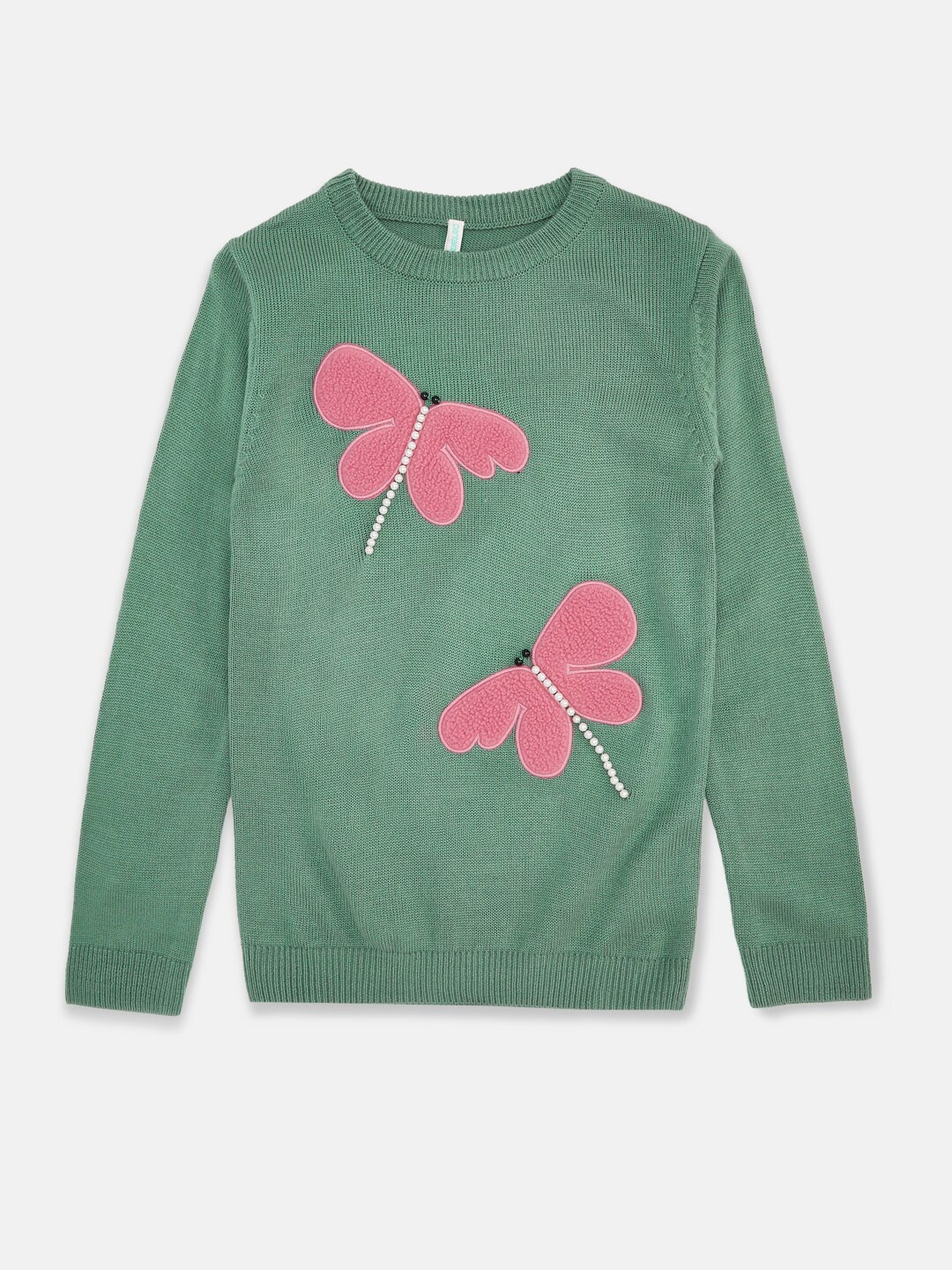 

Pantaloons Junior Girls Green & Pink Printed Pullover