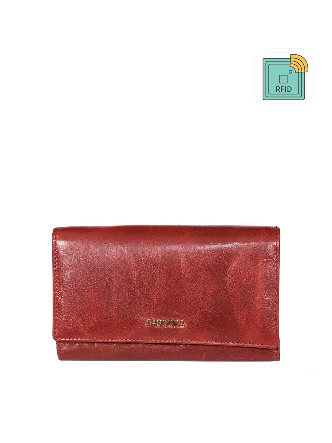 

Sassora Women Leather Button Closure Two Fold Wallet, Red