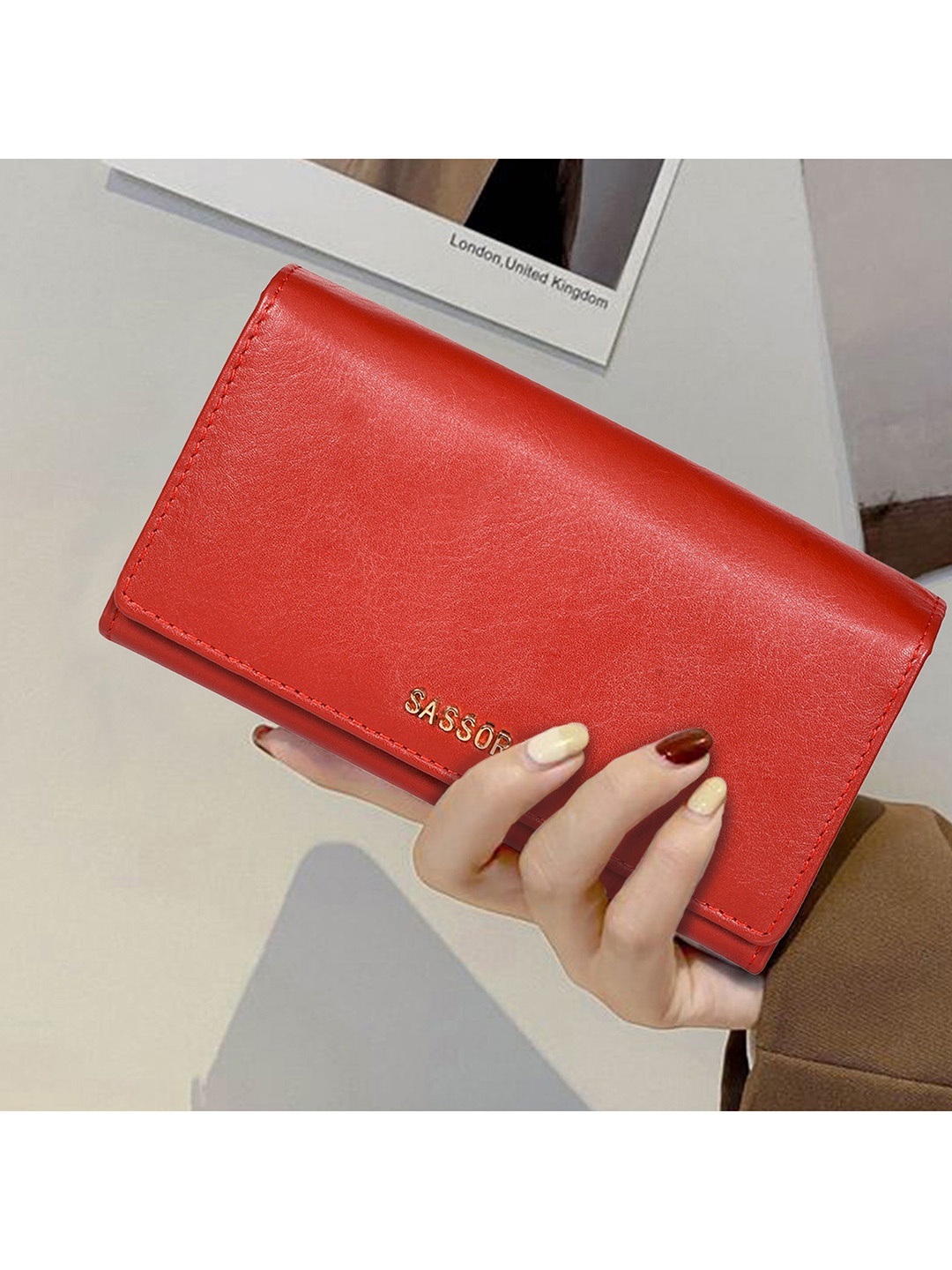 

Sassora Women Leather Two Fold Wallet, Red
