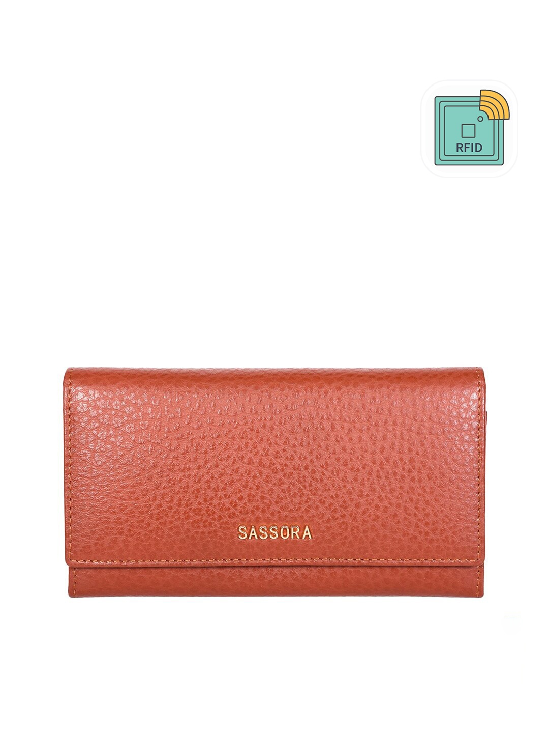

Sassora Women Textured Leather Two Fold Wallet, Brown