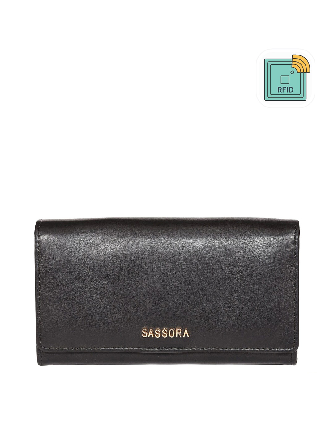 

Sassora Women Leather Two Fold Wallet, Black