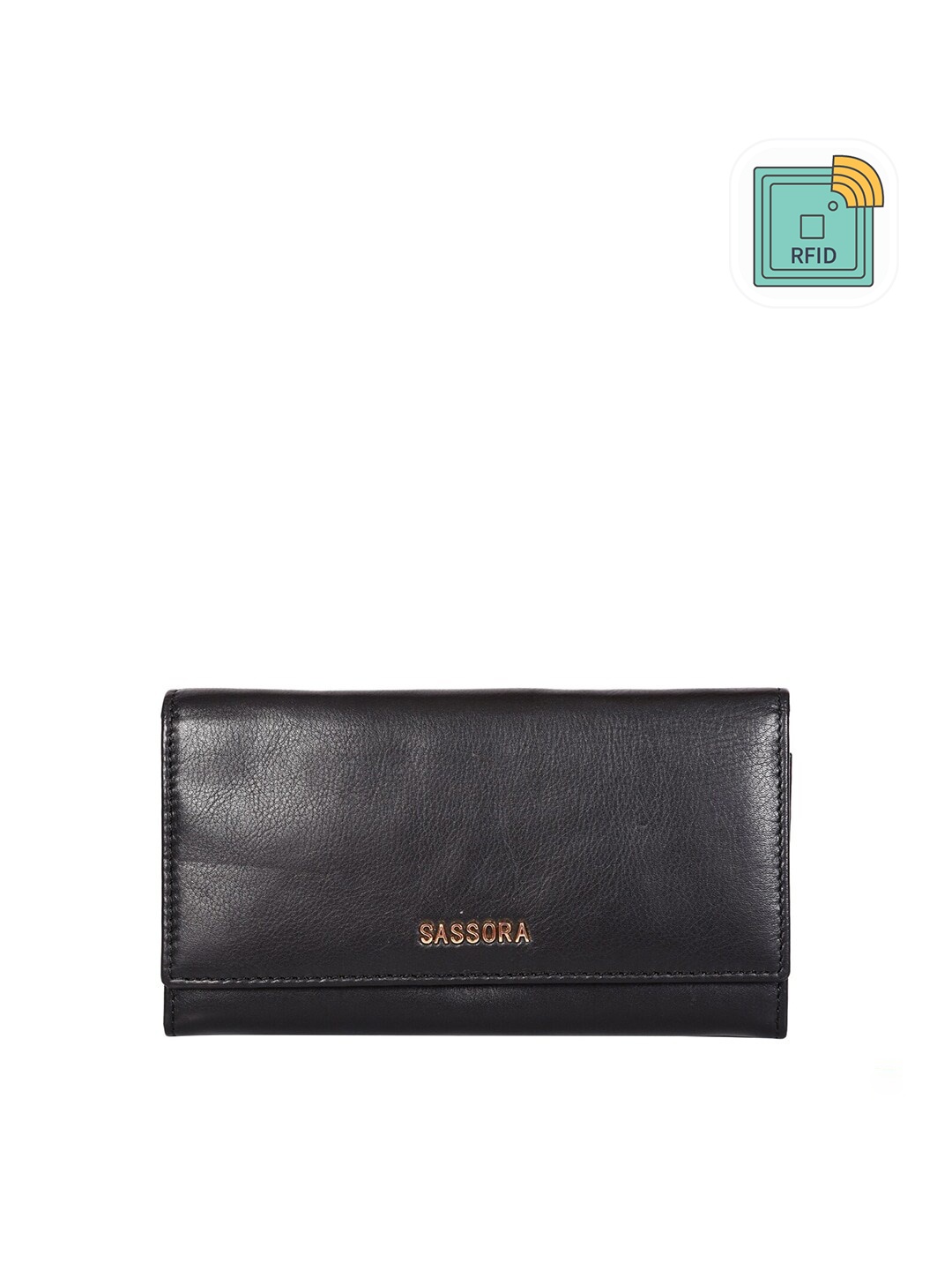 

Sassora Women Leather RFID Button Closure Two Fold Wallet, Black