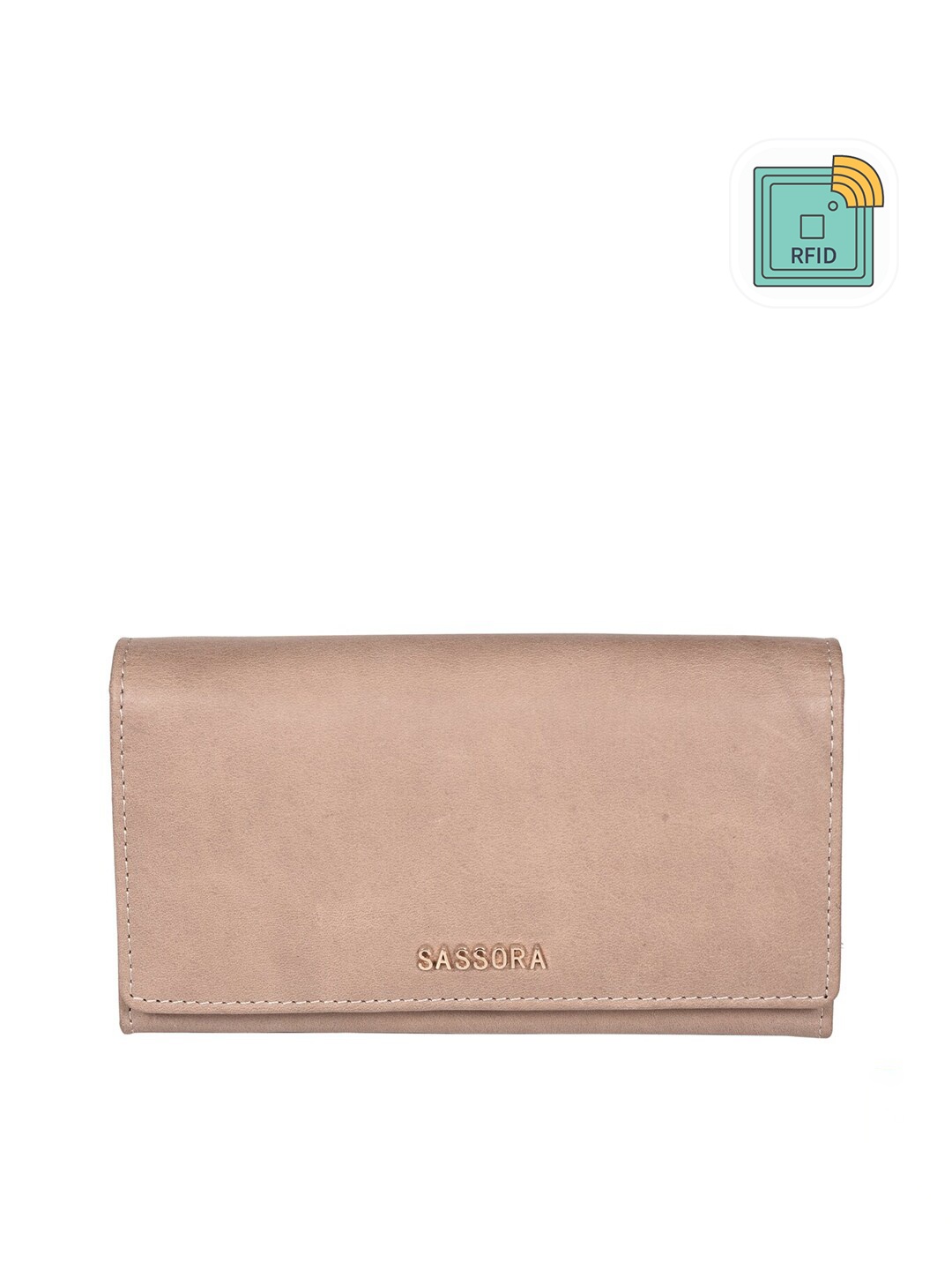 

Sassora Women Leather Two Fold Wallet, Beige