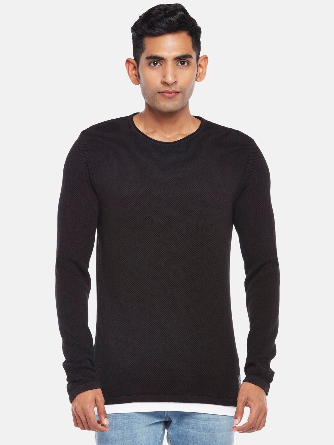 

People Men Black Solid Pullover
