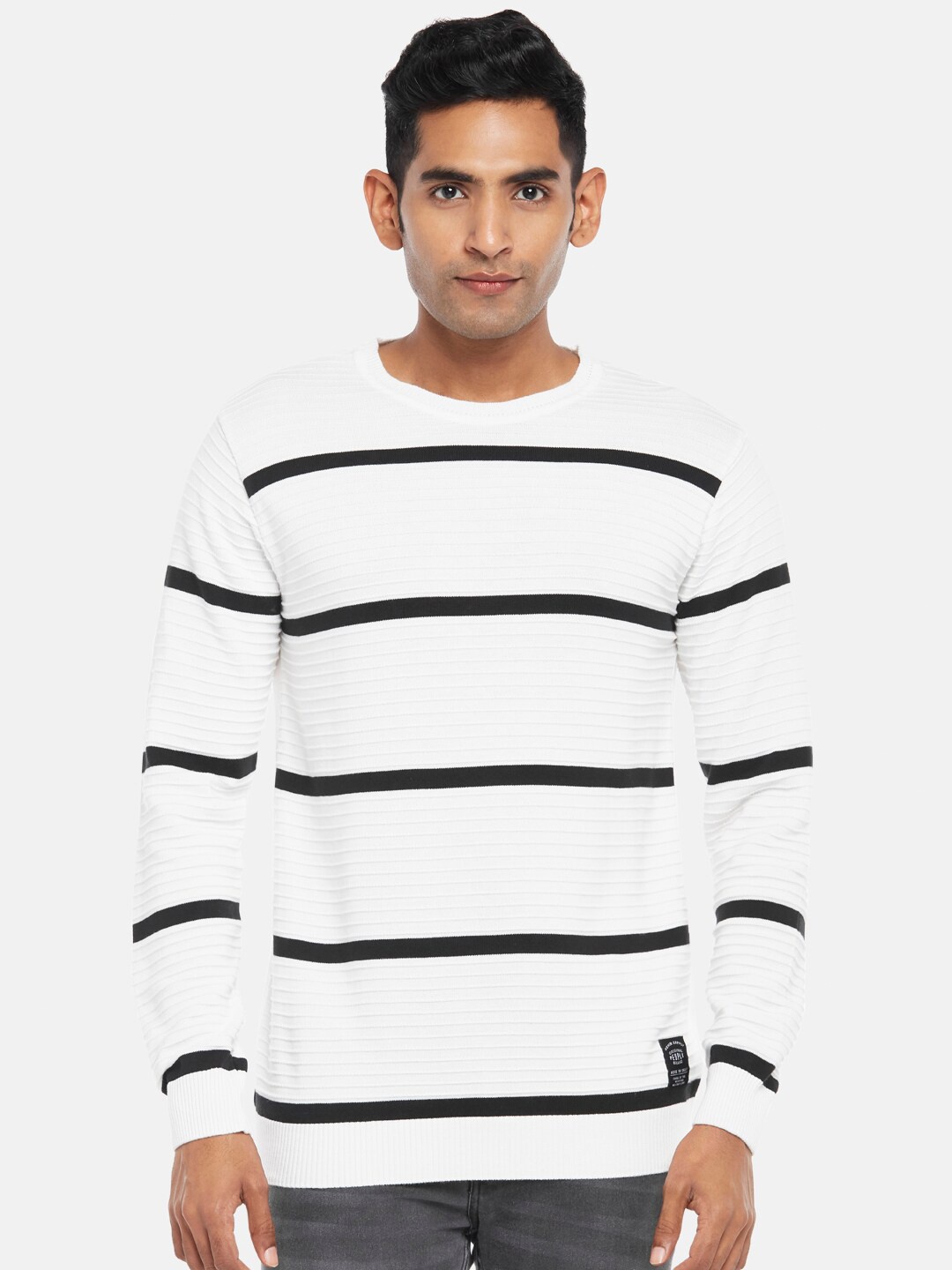 

People Men Off White & Black Striped Pullover