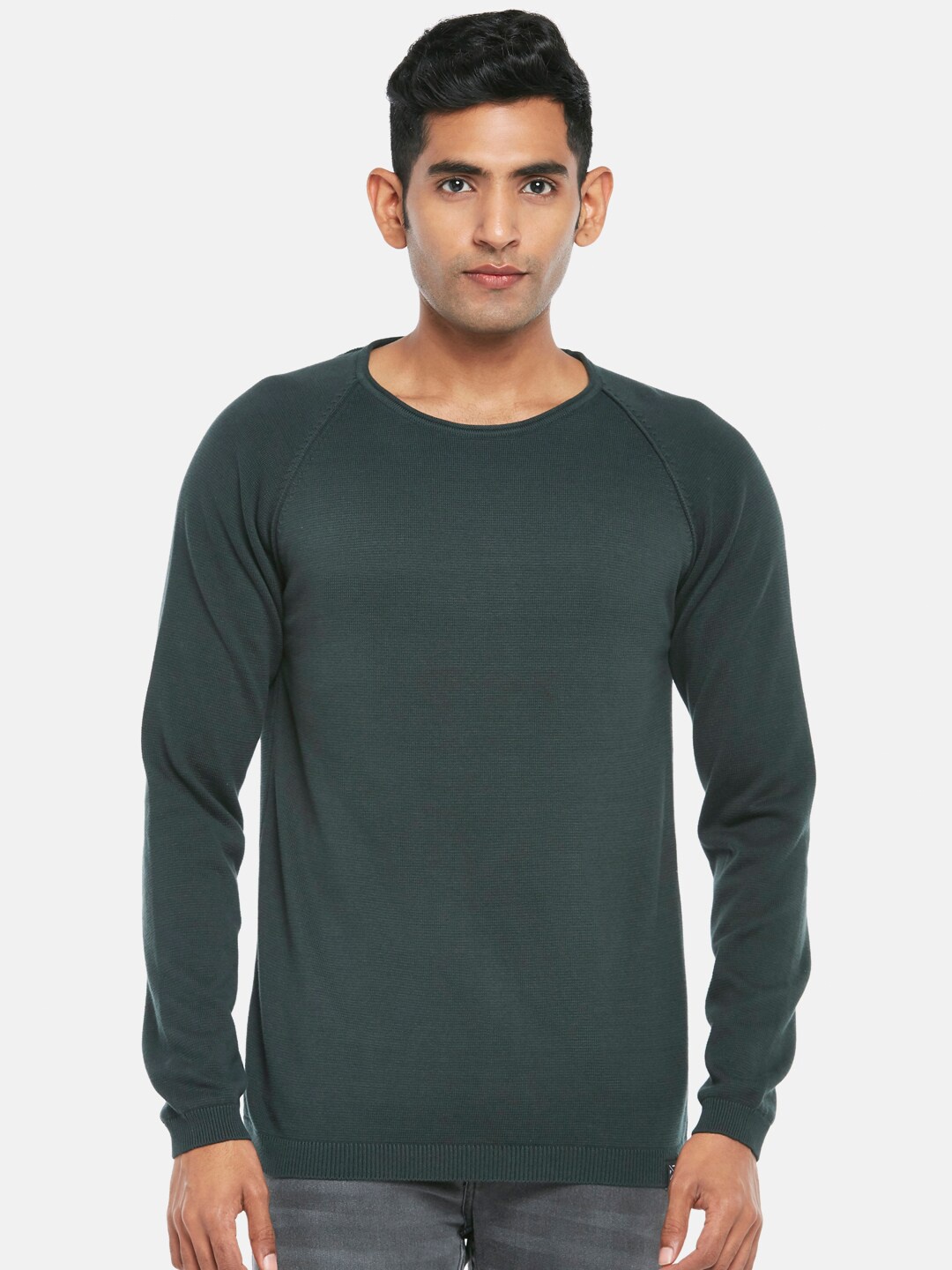 People Men Green Solid Pullover