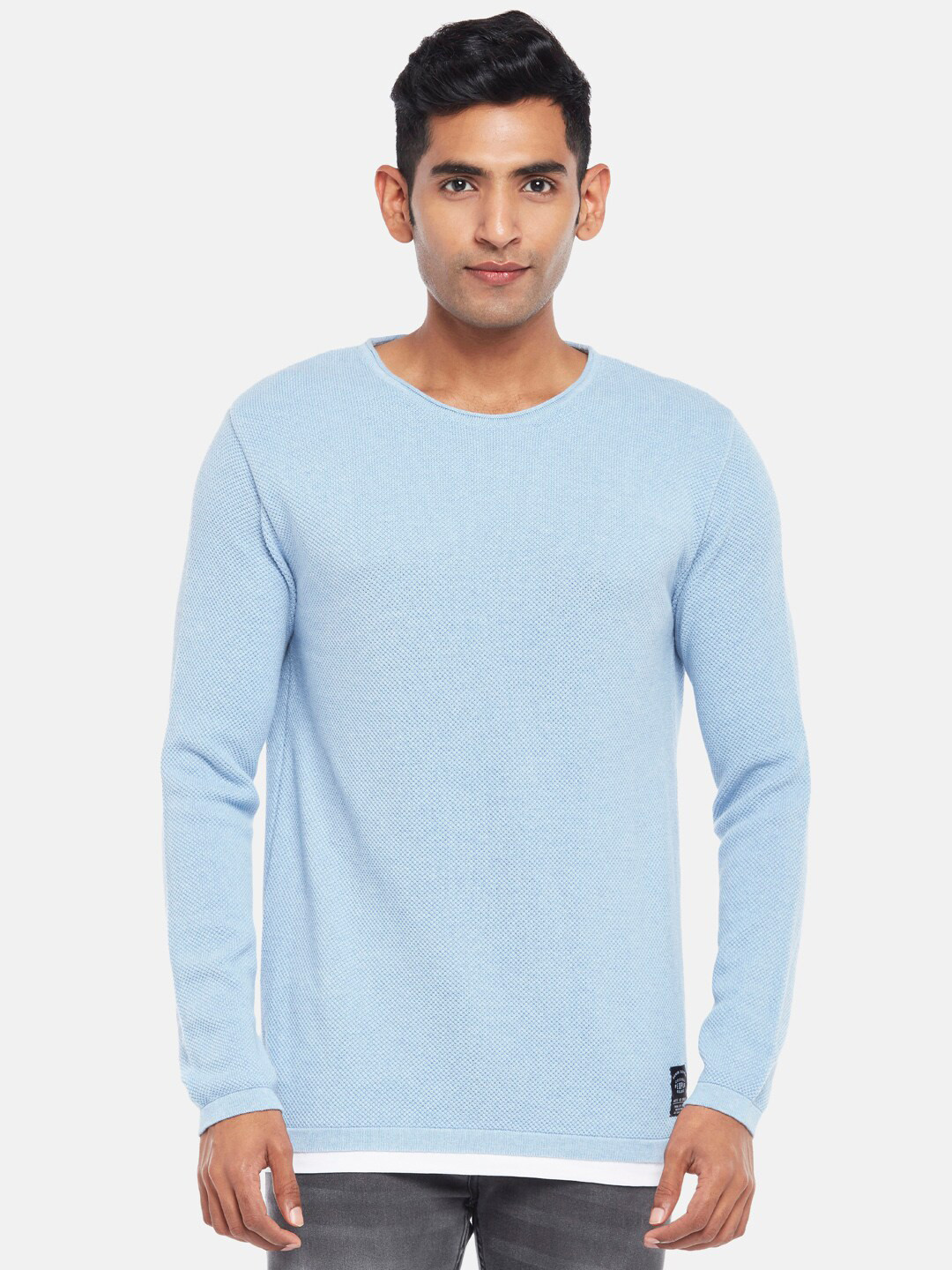 

People Men Blue Solid Pullover