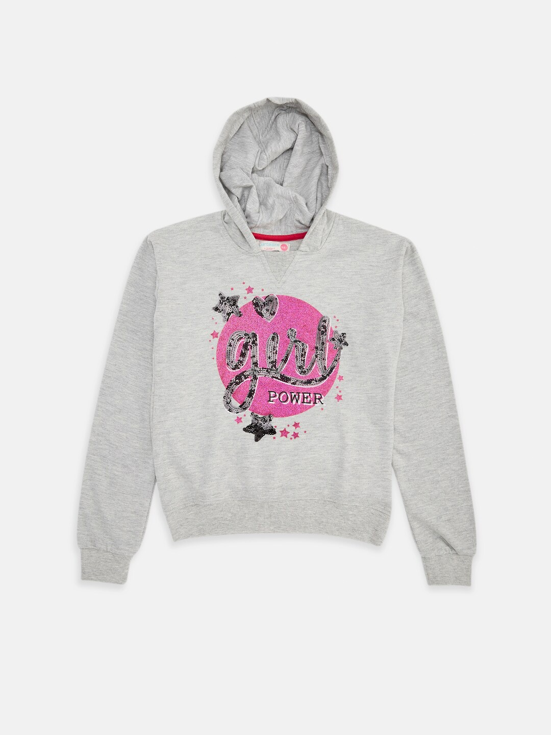 

Pantaloons Junior Girls Grey Melange &Pink Printed Cotton Sweatshirt