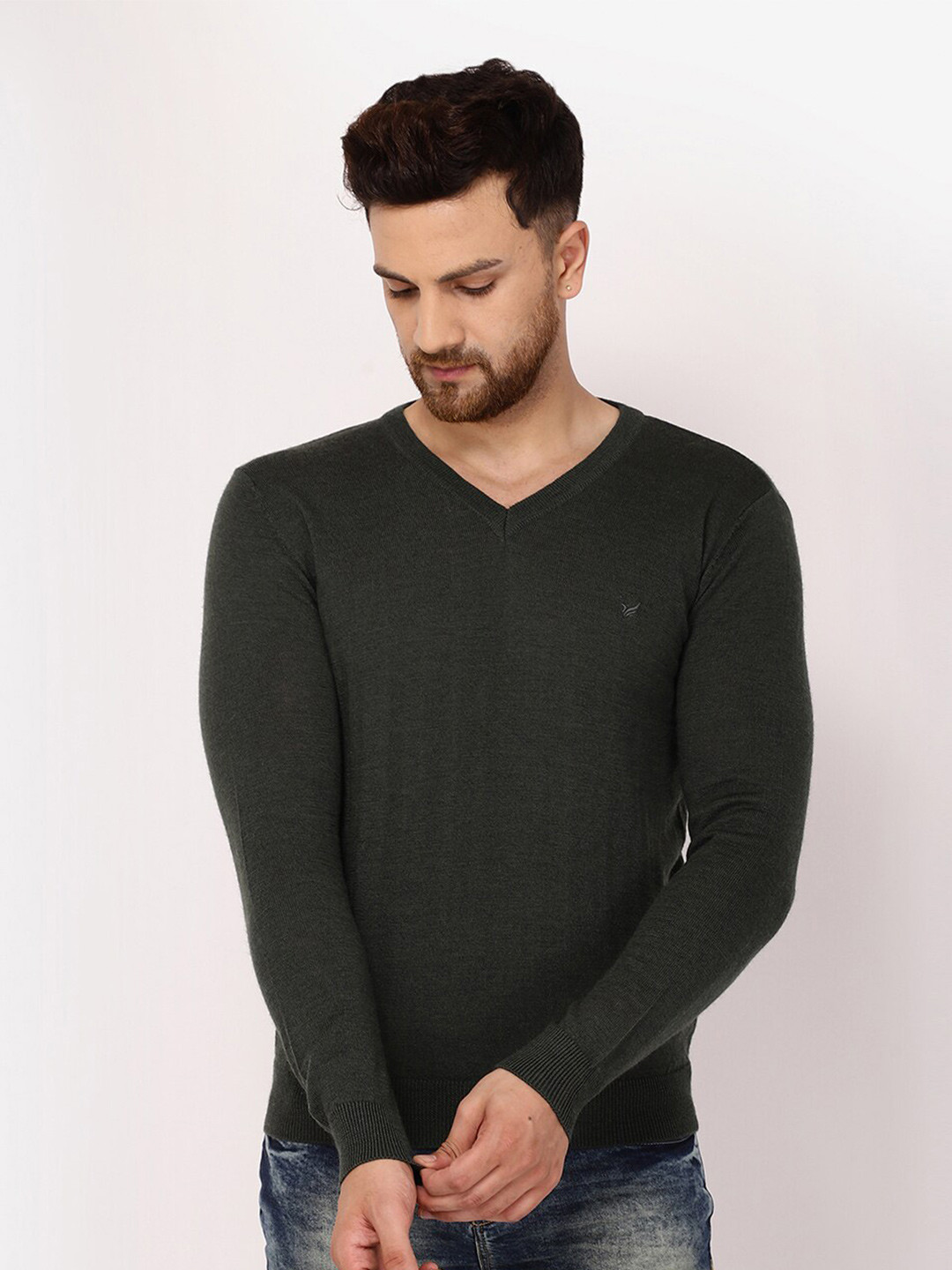 

Blackberrys Men Green Solid Pullover