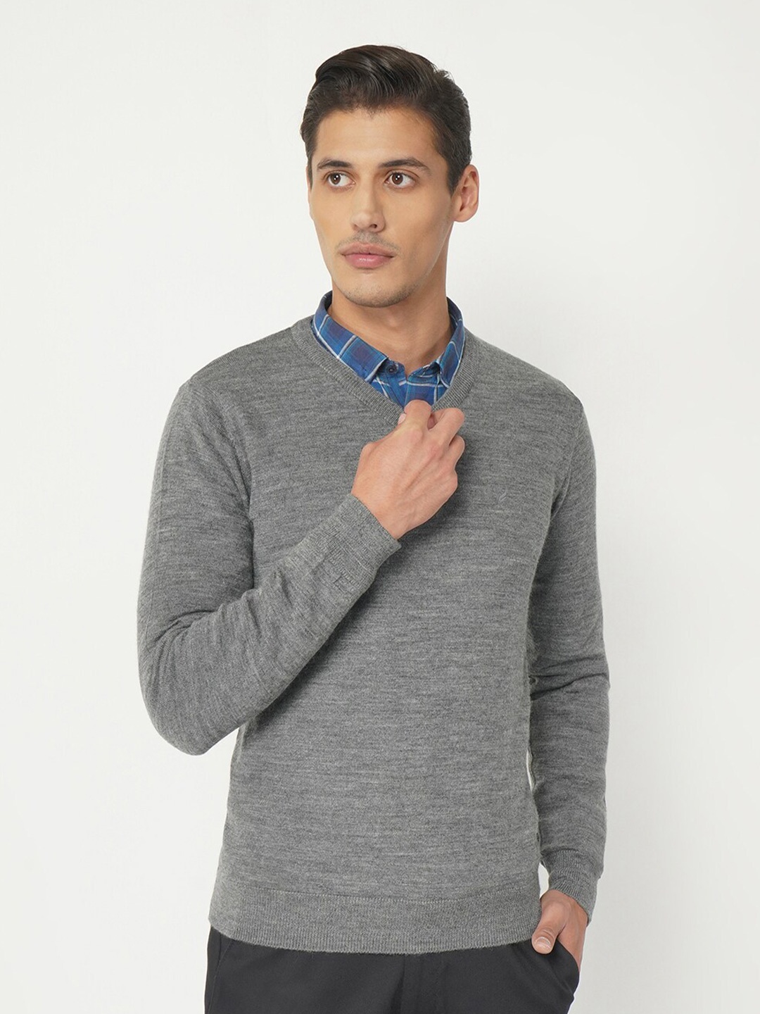 

Blackberrys Men Grey Melange Solid Pullover