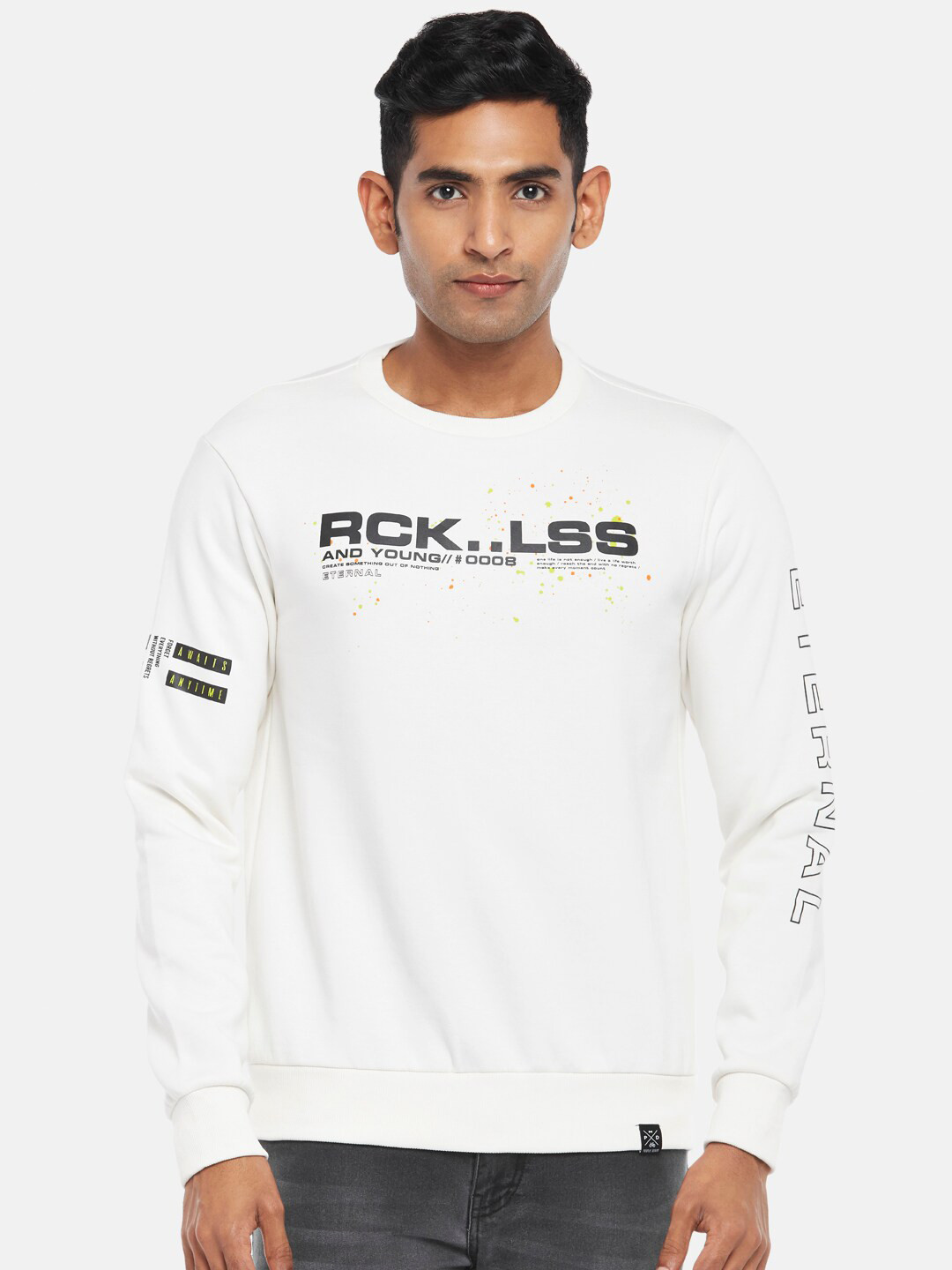 

People Men Off White Printed Sweatshirt