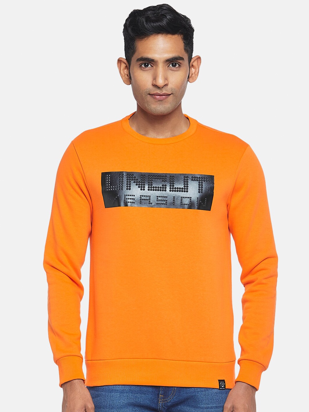 

People Men Orange Embellished Sweatshirt