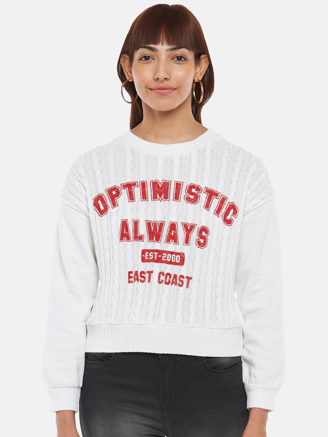 

People Women Off White Printed Sweatshirt