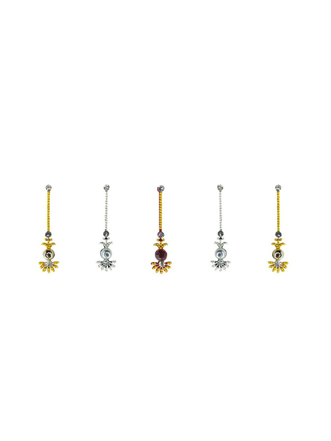 Comet Busters Gold-Coloured & Silver-Coloured Set Of 5 Embellished Bindis