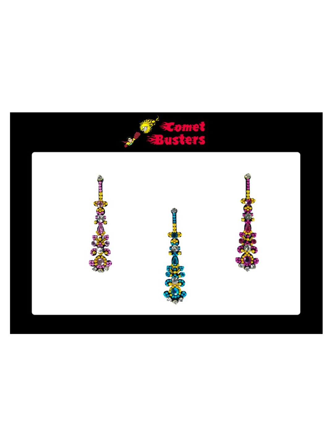 

Comet Busters Set Of 3 Embellished Designer Bindis - Multicoloured, Multi