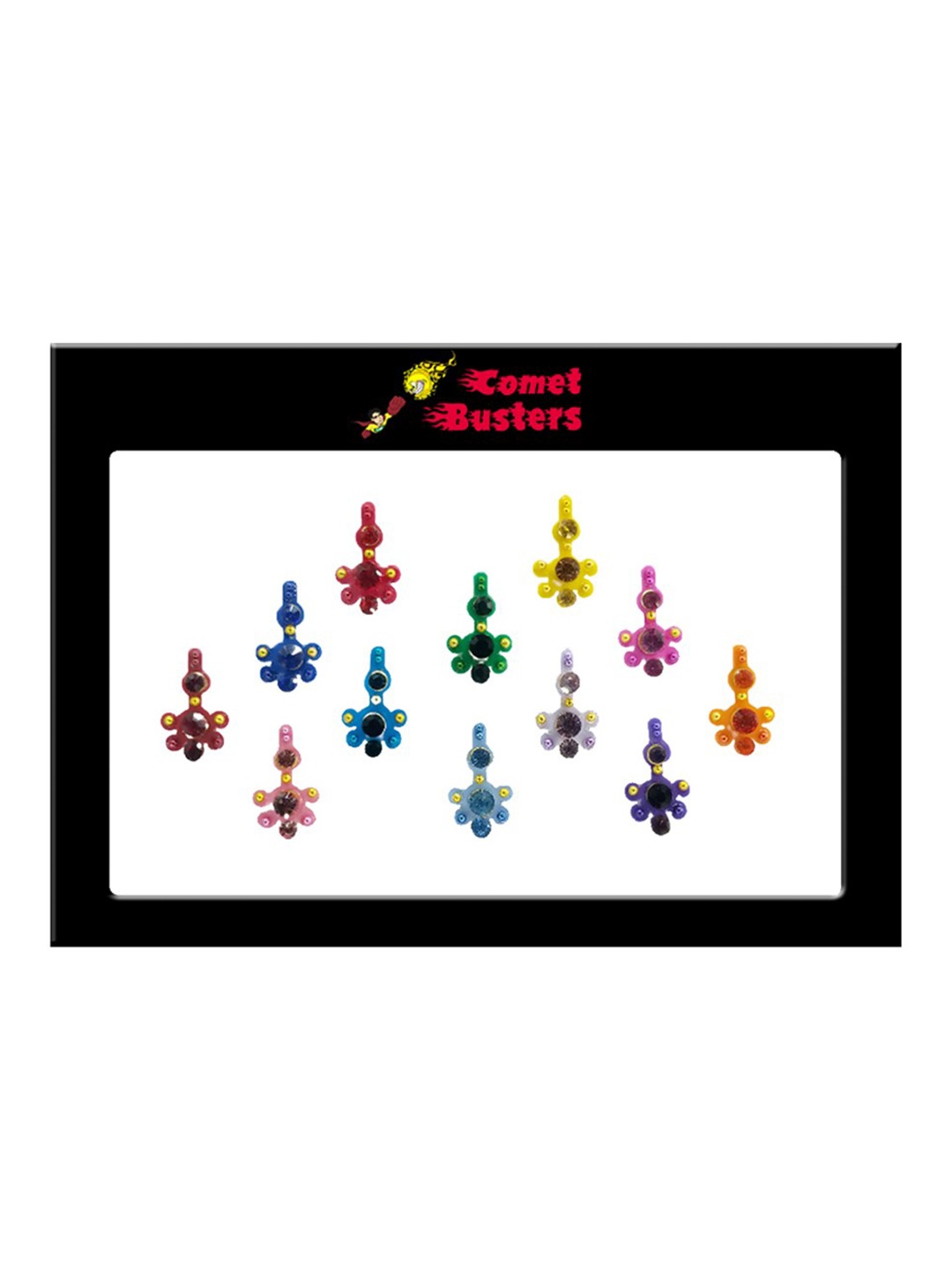 

Comet Busters Set Of 12 Embellished Designer Bindis - Multicoloured, Multi