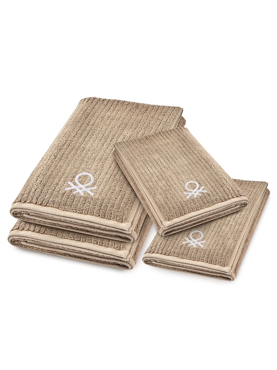

United Colors of Benetton Set Of 4 Grey Solid 450 GSM Pure Cotton Towel Set, Brown