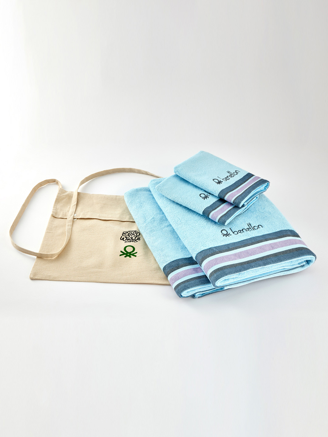 

United Colors of Benetton Set Of 4 Sky Blue Solid 450 GSM Bamboo Cotton Towel Set